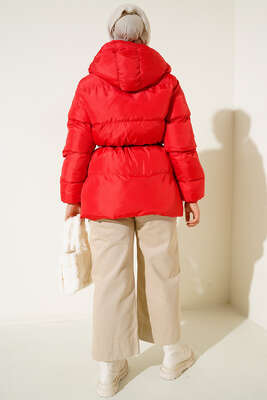 Beli Bağlamalı Şişme Mont Kırmızı - Thumbnail