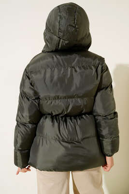 Beli Bağlamalı Şişme Mont Haki - Thumbnail