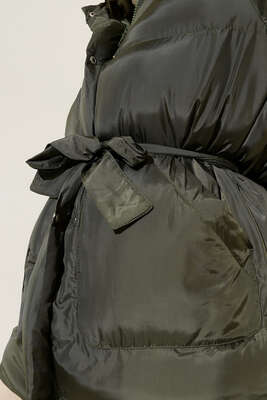 Beli Bağlamalı Şişme Mont Haki - Thumbnail