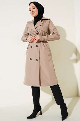Bel Kuşaklı Klasik Trençkot Vizon - Thumbnail