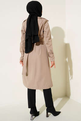 Bel Kuşaklı Klasik Trençkot Vizon - Thumbnail