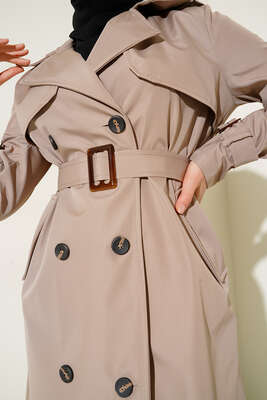 Bel Kuşaklı Klasik Trençkot Vizon - Thumbnail