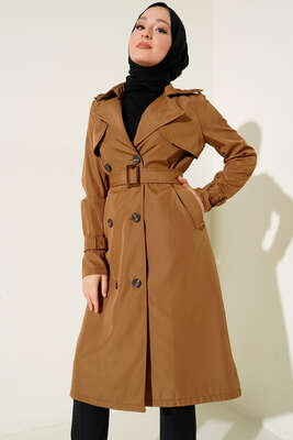 Bel Kuşaklı Klasik Trençkot Taba - Thumbnail