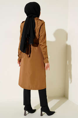 Bel Kuşaklı Klasik Trençkot Taba - Thumbnail