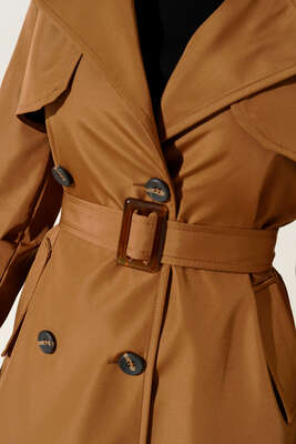 Bel Kuşaklı Klasik Trençkot Taba - Thumbnail