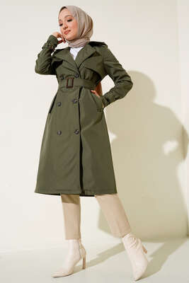 Bel Kuşaklı Klasik Trençkot Haki - Thumbnail
