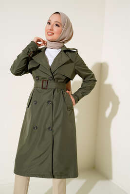 Bel Kuşaklı Klasik Trençkot Haki - Thumbnail