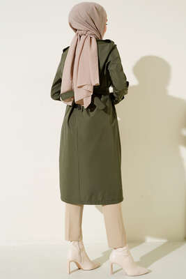 Bel Kuşaklı Klasik Trençkot Haki - Thumbnail