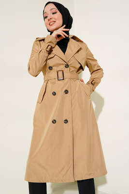 Bel Kuşaklı Klasik Trençkot Camel - Thumbnail