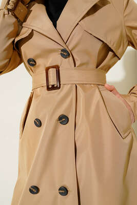 Bel Kuşaklı Klasik Trençkot Camel - Thumbnail