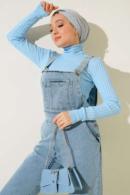 Göğüs Cepli Salopet Kot Mavisi - Thumbnail