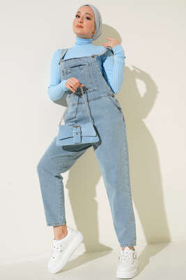 Göğüs Cepli Salopet Kot Mavisi - Thumbnail