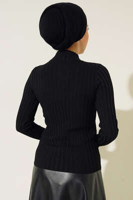 Fitilli Esnek Triko Kazak Siyah - Thumbnail