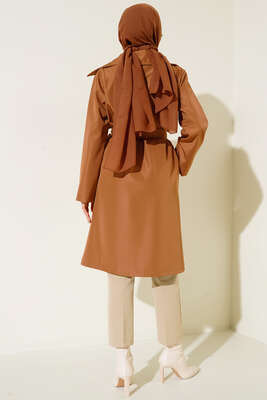 Kuşaklı Cepli Trençkot Camel - Thumbnail
