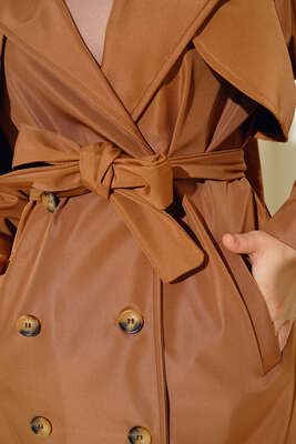 Kuşaklı Cepli Trençkot Camel - Thumbnail