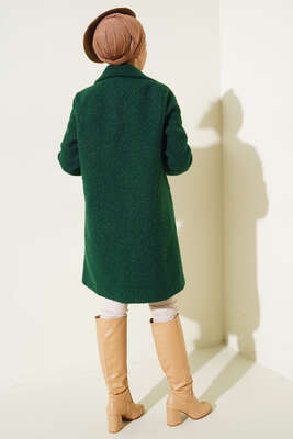 Tek Düğmeli Buklet Kaban Zümrüt Yeşil - Thumbnail