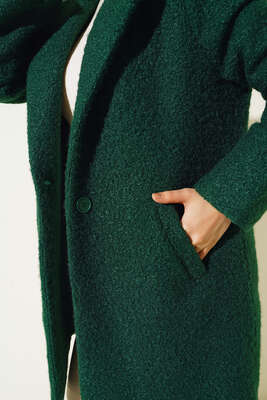 Tek Düğmeli Buklet Kaban Zümrüt Yeşil - Thumbnail