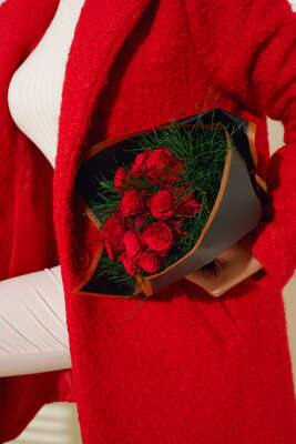 Tek Düğmeli Buklet Kaban Kırmızı - Thumbnail