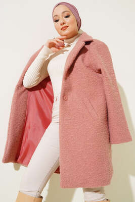 Tek Düğmeli Buklet Kaban Gül Kurusu - Thumbnail