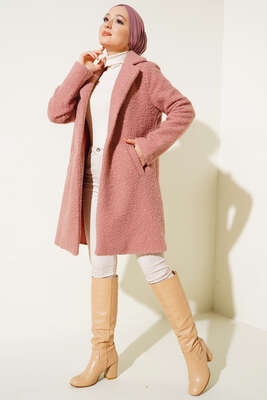 Tek Düğmeli Buklet Kaban Gül Kurusu - Thumbnail