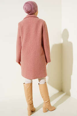 Tek Düğmeli Buklet Kaban Gül Kurusu - Thumbnail