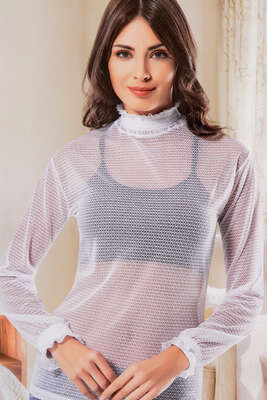 Dantelli Uzun Kol Bayan Body Beyaz - Thumbnail