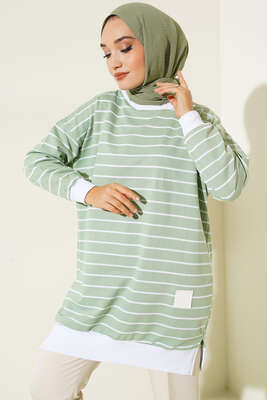 Armalı Yatay Çizgili Tunik Su Yeşili - Thumbnail