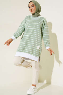Armalı Yatay Çizgili Tunik Su Yeşili - Thumbnail