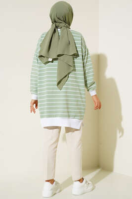 Armalı Yatay Çizgili Tunik Su Yeşili - Thumbnail