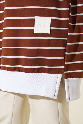 Armalı Yatay Çizgili Tunik Kahve - Thumbnail