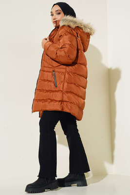 Fermuar Cepli Şişme Mont Taba - Thumbnail