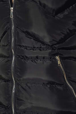 Fermuar Cepli Şişme Mont Siyah - Thumbnail