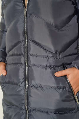 Fermuar Cepli Şişme Mont Füme - Thumbnail