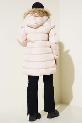 Fermuar Cepli Şişme Mont Bej - Thumbnail