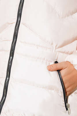 Fermuar Cepli Şişme Mont Bej - Thumbnail