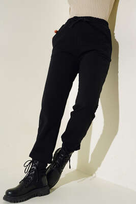 Lastikli Paça Jogger Pantolon Siyah - Thumbnail