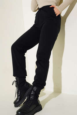 Lastikli Paça Jogger Pantolon Siyah - Thumbnail