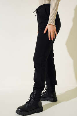 Lastikli Paça Jogger Pantolon Siyah - Thumbnail