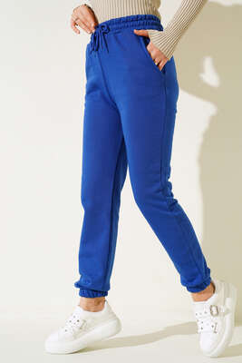 Lastikli Paça Jogger Pantolon Saks - Thumbnail