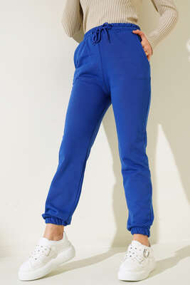Lastikli Paça Jogger Pantolon Saks - Thumbnail