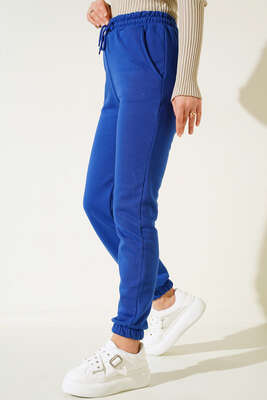 Lastikli Paça Jogger Pantolon Saks - Thumbnail