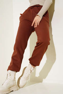 Lastikli Paça Jogger Pantolon Kahve - Thumbnail