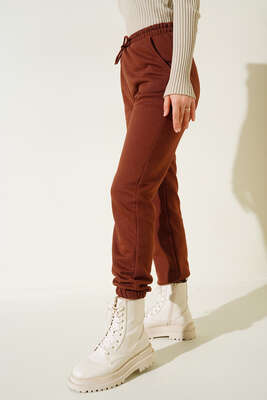 Lastikli Paça Jogger Pantolon Kahve - Thumbnail