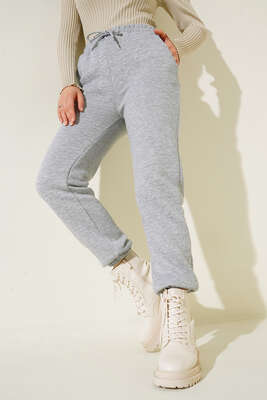 Lastikli Paça Jogger Pantolon Gri - Thumbnail