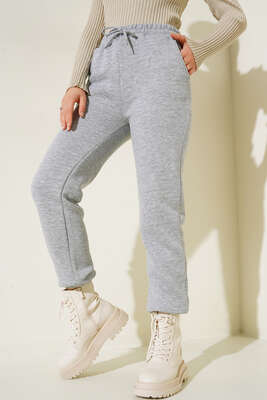 Lastikli Paça Jogger Pantolon Gri - Thumbnail