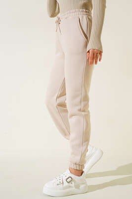 Lastikli Paça Jogger Pantolon Bej - Thumbnail