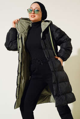 Çıtçıt Düğmeli Fermuarlı Şişme Mont Siyah Mint - Thumbnail