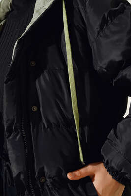 Çıtçıt Düğmeli Fermuarlı Şişme Mont Siyah Mint - Thumbnail