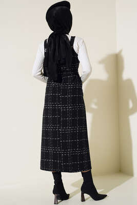 Düğme Süslemeli Jile Elbise Siyah - Thumbnail