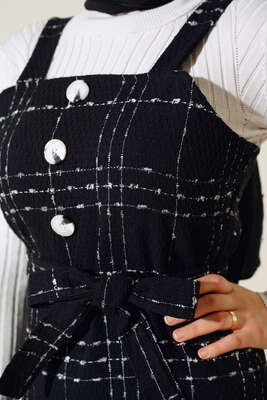 Düğme Süslemeli Jile Elbise Siyah - Thumbnail